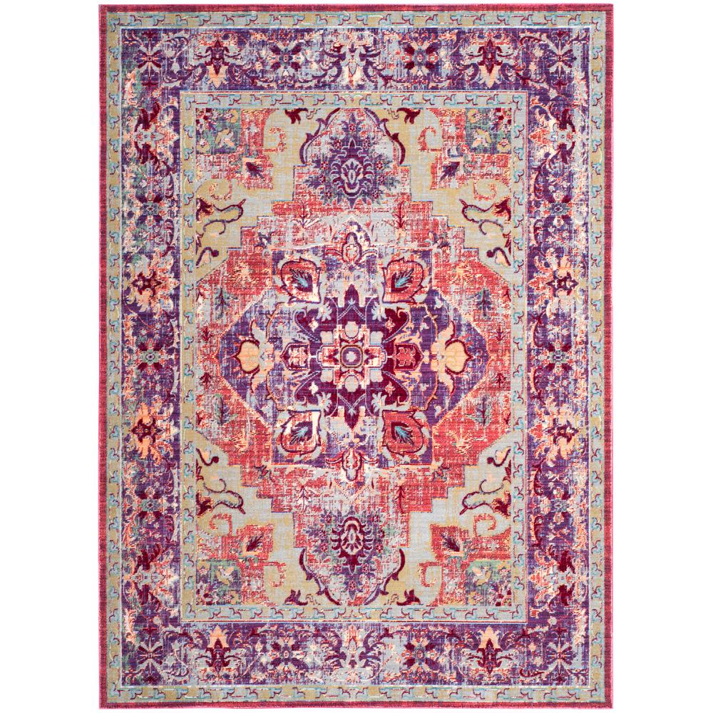 CLAREMONT, PURPLE / CORAL, 4' X 5'-9", Area Rug. Picture 1