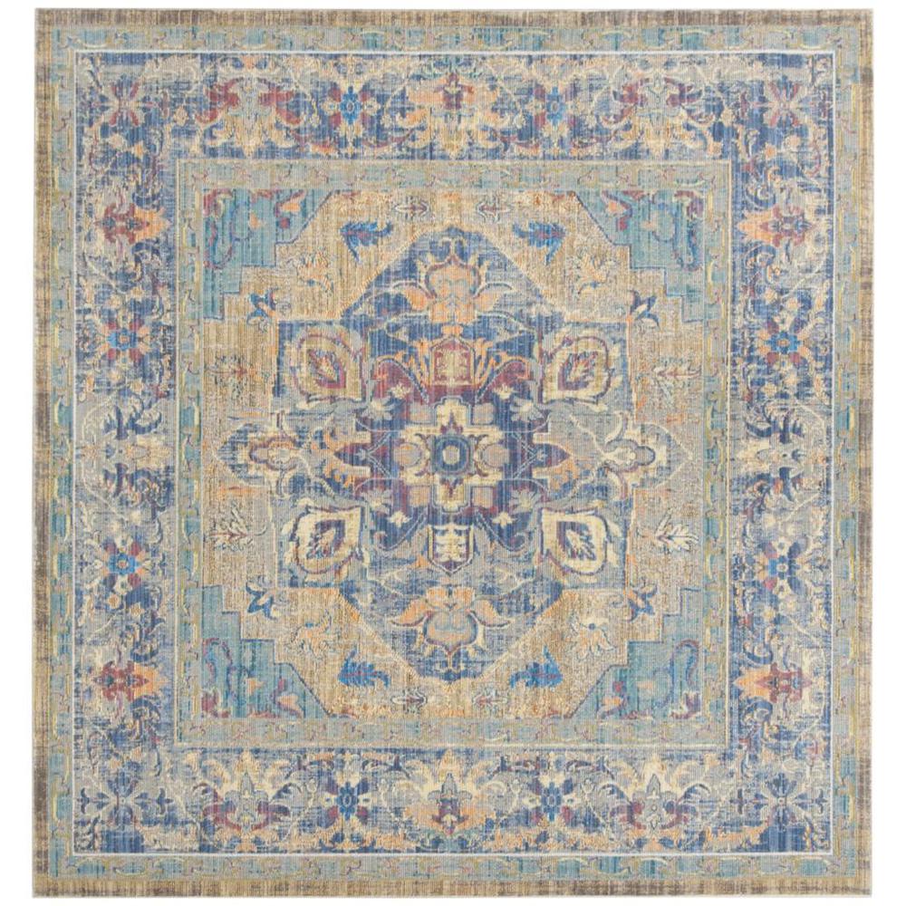 CLAREMONT, BLUE / GOLD, 6'-7" X 6'-7" Square, Area Rug, CLR664C-7SQ. Picture 1