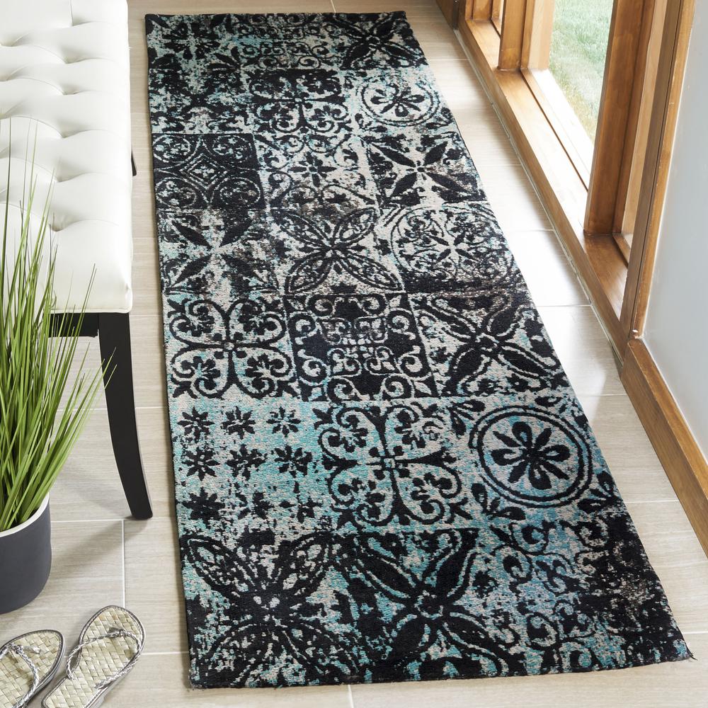 CLV-CLASSIC VINTAGE, TEAL / BLACK, 2'-3" X 8', Area Rug. Picture 1