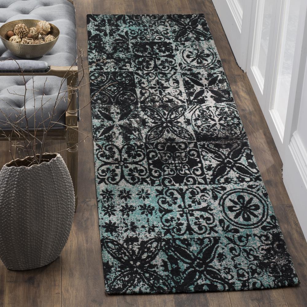 CLV-CLASSIC VINTAGE, TEAL / BLACK, 2'-3" X 8', Area Rug. Picture 4