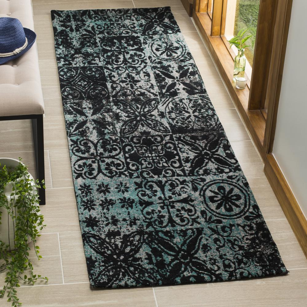 CLV-CLASSIC VINTAGE, TEAL / BLACK, 2'-3" X 8', Area Rug. Picture 3