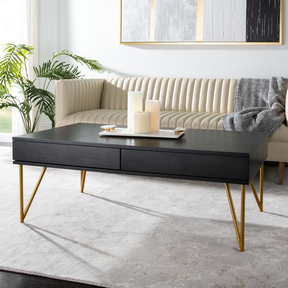Pine Two Drawer Coffee Table, Black/Gold. Picture 8