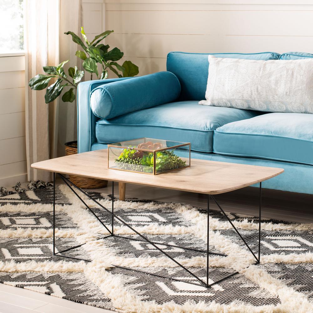 Rylee Rectangle Coffee Table, Taupe Brown Pine/Black. Picture 7