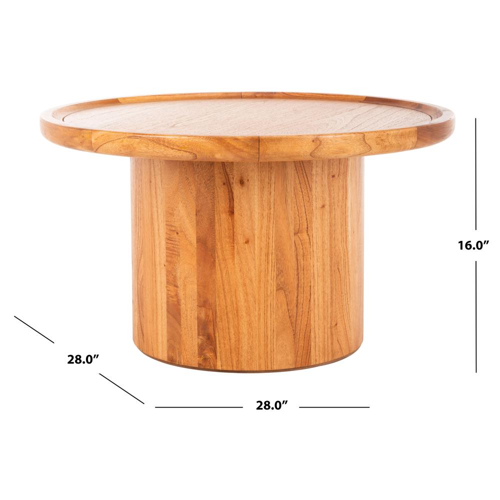 Devin Round Pedestal Coffee Table, Natural Brown. Picture 3