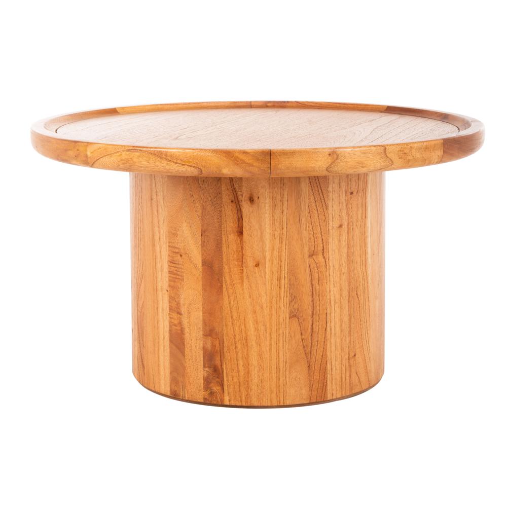 Devin Round Pedestal Coffee Table, Natural Brown. Picture 1