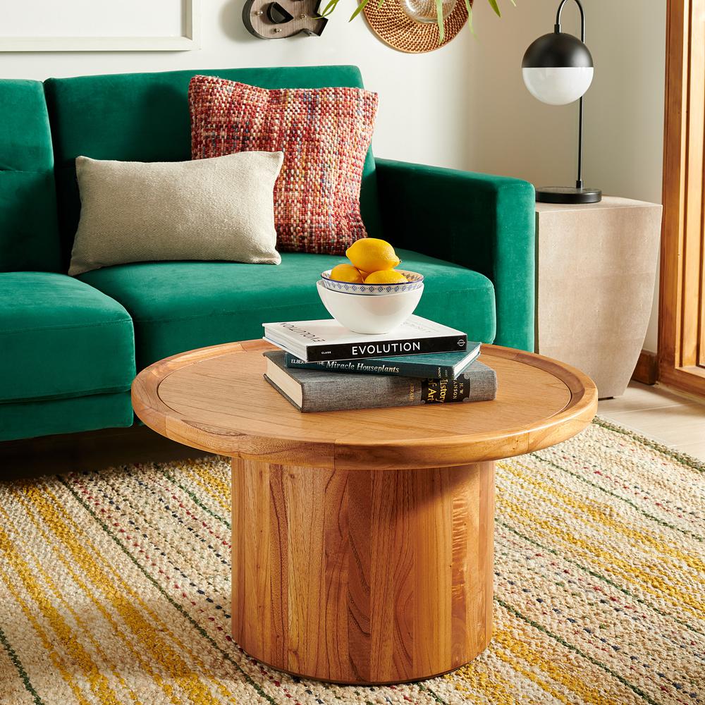 Devin Round Pedestal Coffee Table, Natural Brown. Picture 5