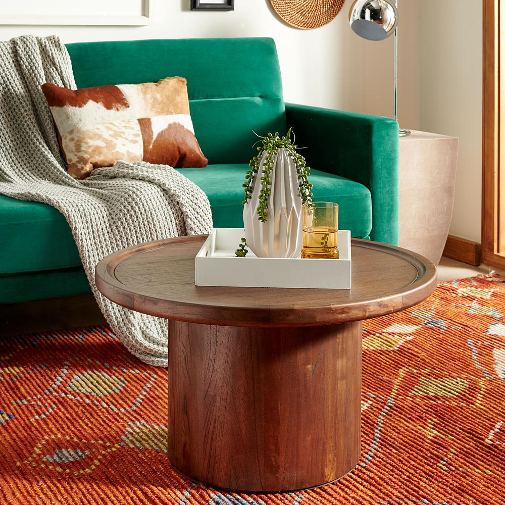 Devin Round Pedestal Coffee Table, Dark Brown. Picture 5