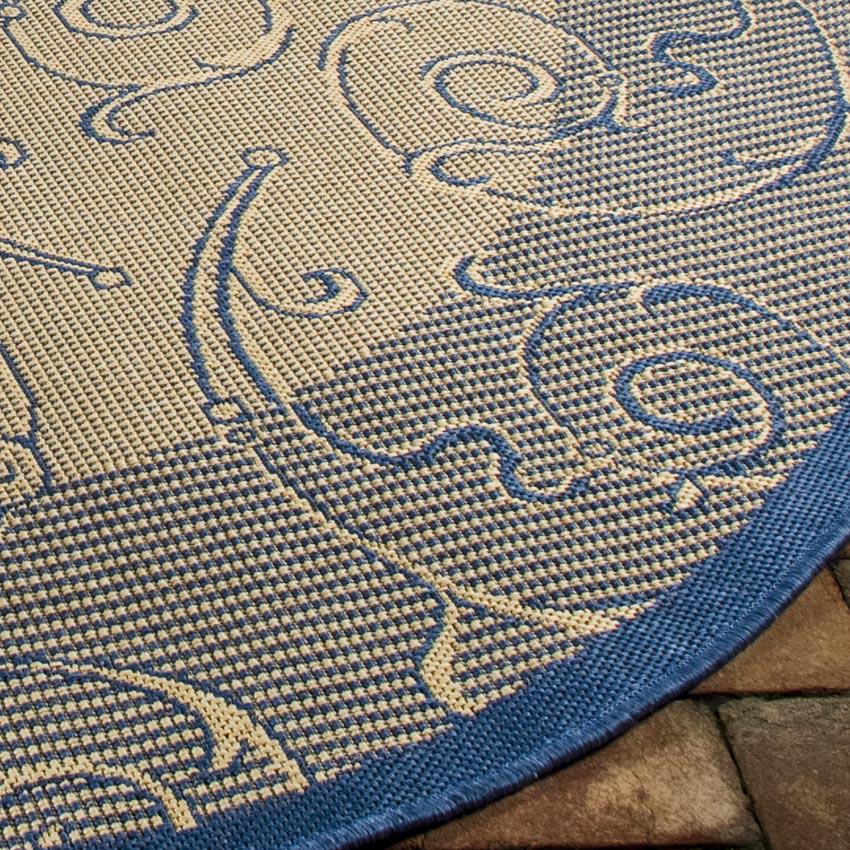 COURTYARD, NATURAL / BLUE, 6'-7" X 6'-7" Round, Area Rug, CY2665-3101-7R. Picture 3