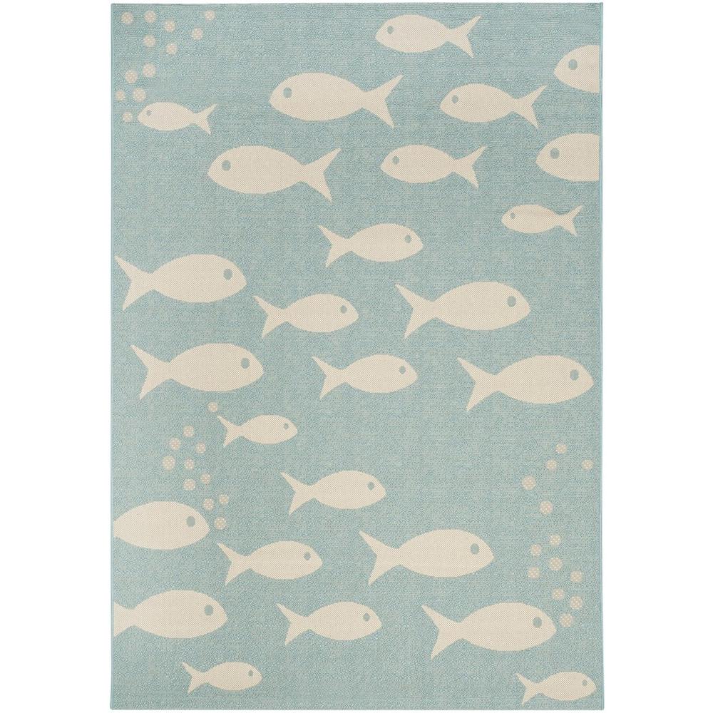 COURTYARD, AQUA / BEIGE, 5'-3" X 7'-7", Area Rug, CY6012-223-5. Picture 1