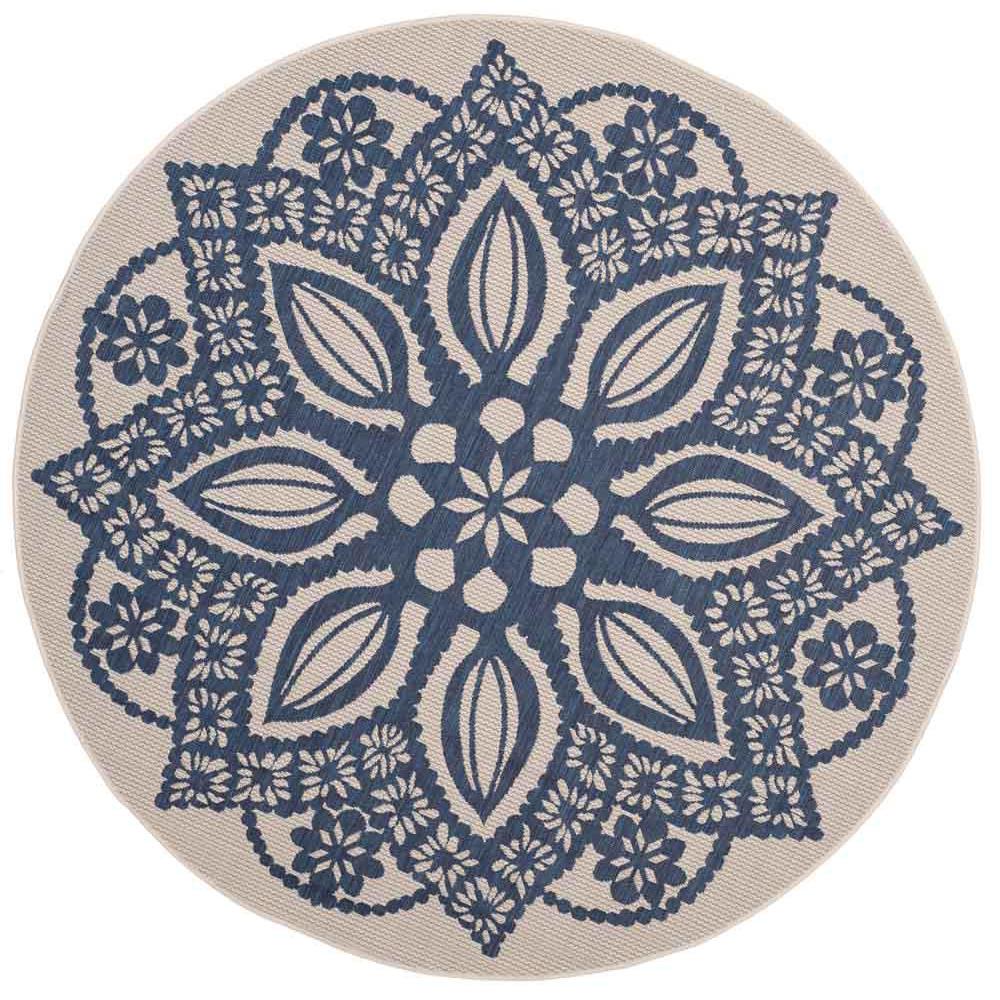 COURTYARD, BEIGE / NAVY, 6'-7" X 6'-7" Round, Area Rug. Picture 1