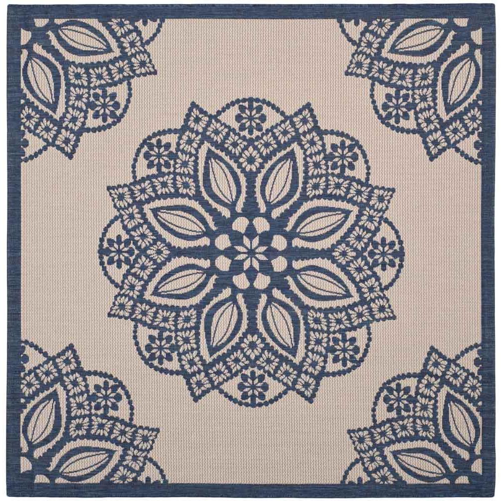 COURTYARD, BEIGE / NAVY, 6'-7" X 6'-7" Square, Area Rug. Picture 1