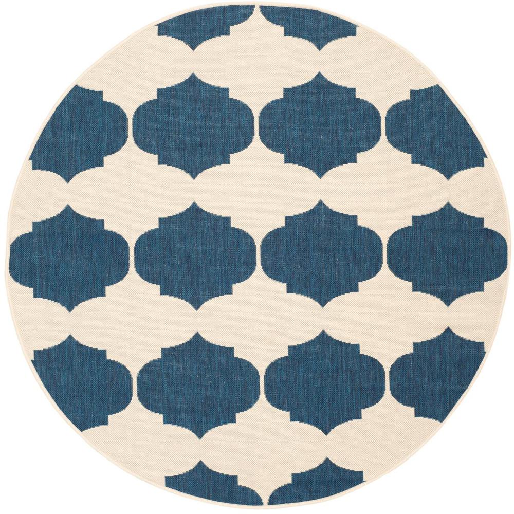 COURTYARD, BEIGE / NAVY, 5'-3" X 5'-3" Round, Area Rug. Picture 1