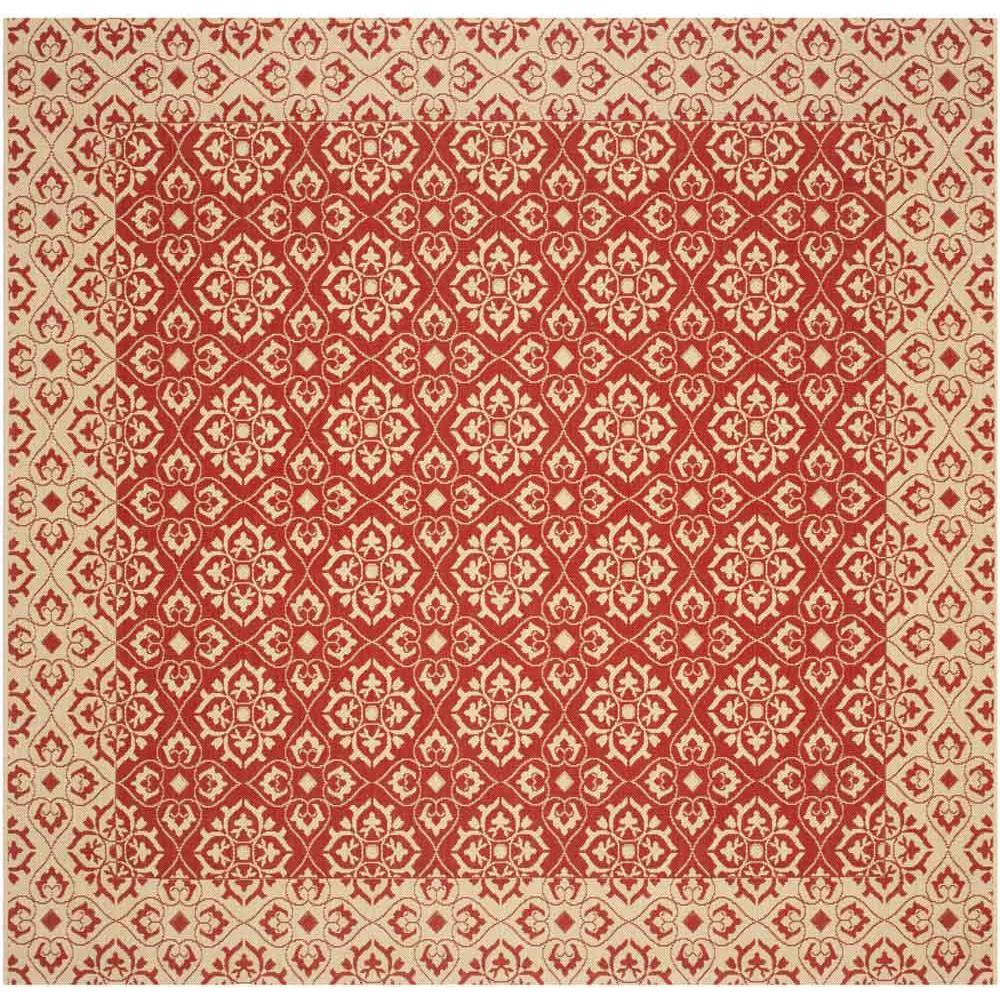 COURTYARD, RED / CREME, 7'-10" X 7'-10" Square, Area Rug. Picture 1