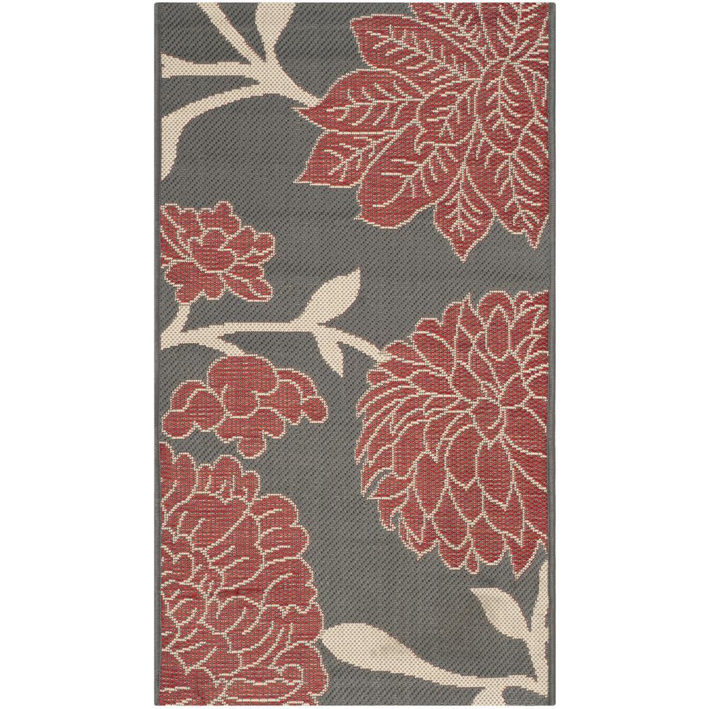 COURTYARD, ANTHRACITE / RED, 2' X 3'-7", Area Rug. Picture 1