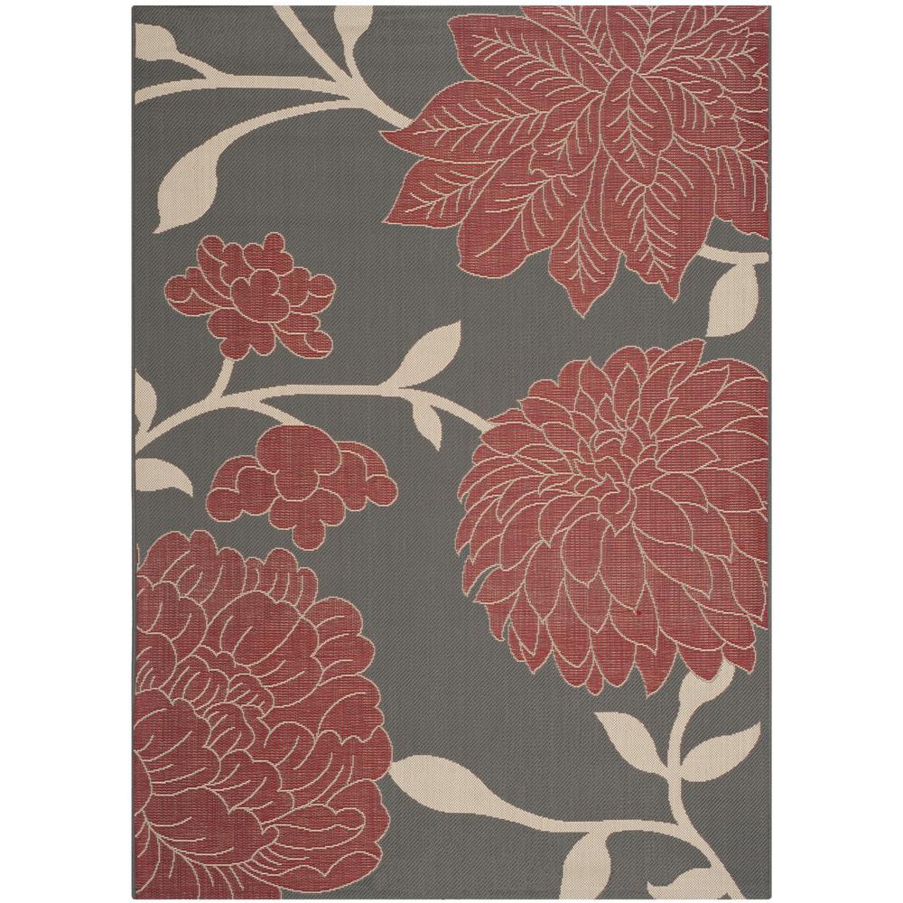 COURTYARD, ANTHRACITE / RED, 5'-3" X 7'-7", Area Rug. Picture 1