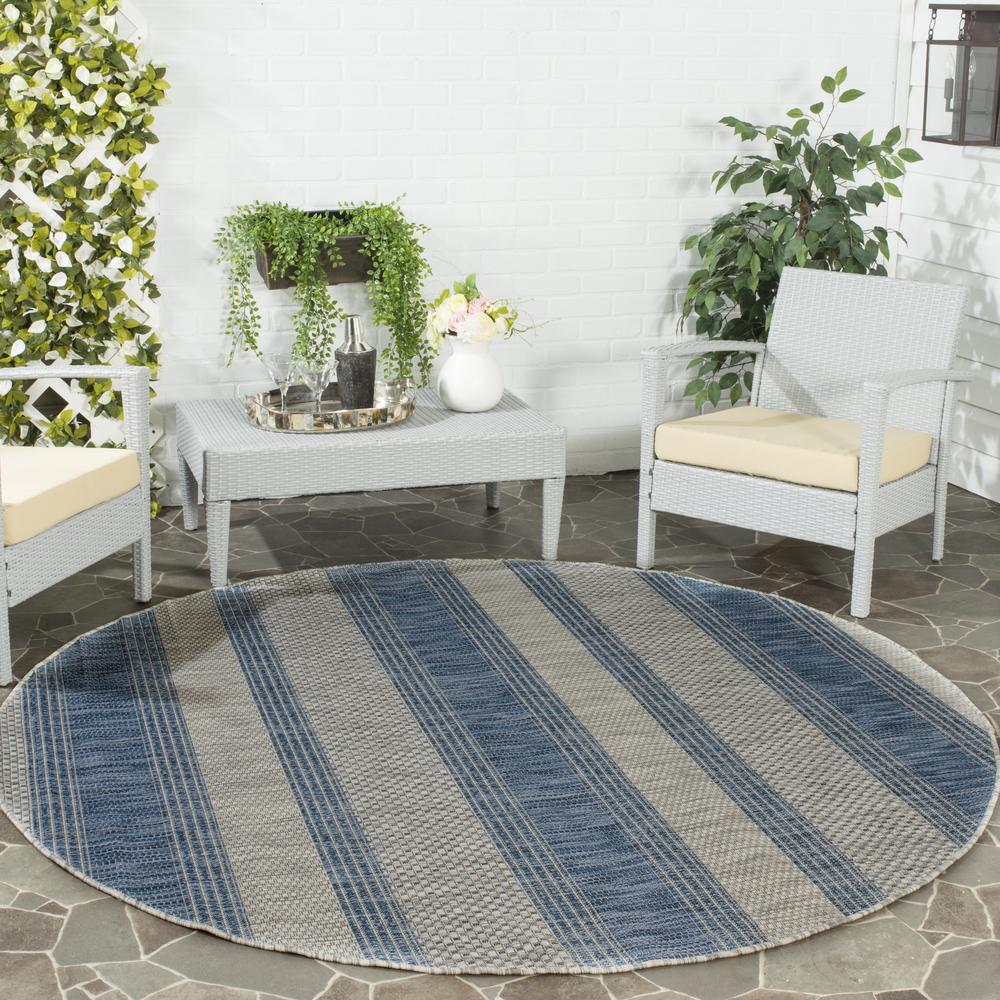 COURTYARD, GREY / NAVY, 6'-7" X 6'-7" Round, Area Rug, CY8464-36812-7R. Picture 1
