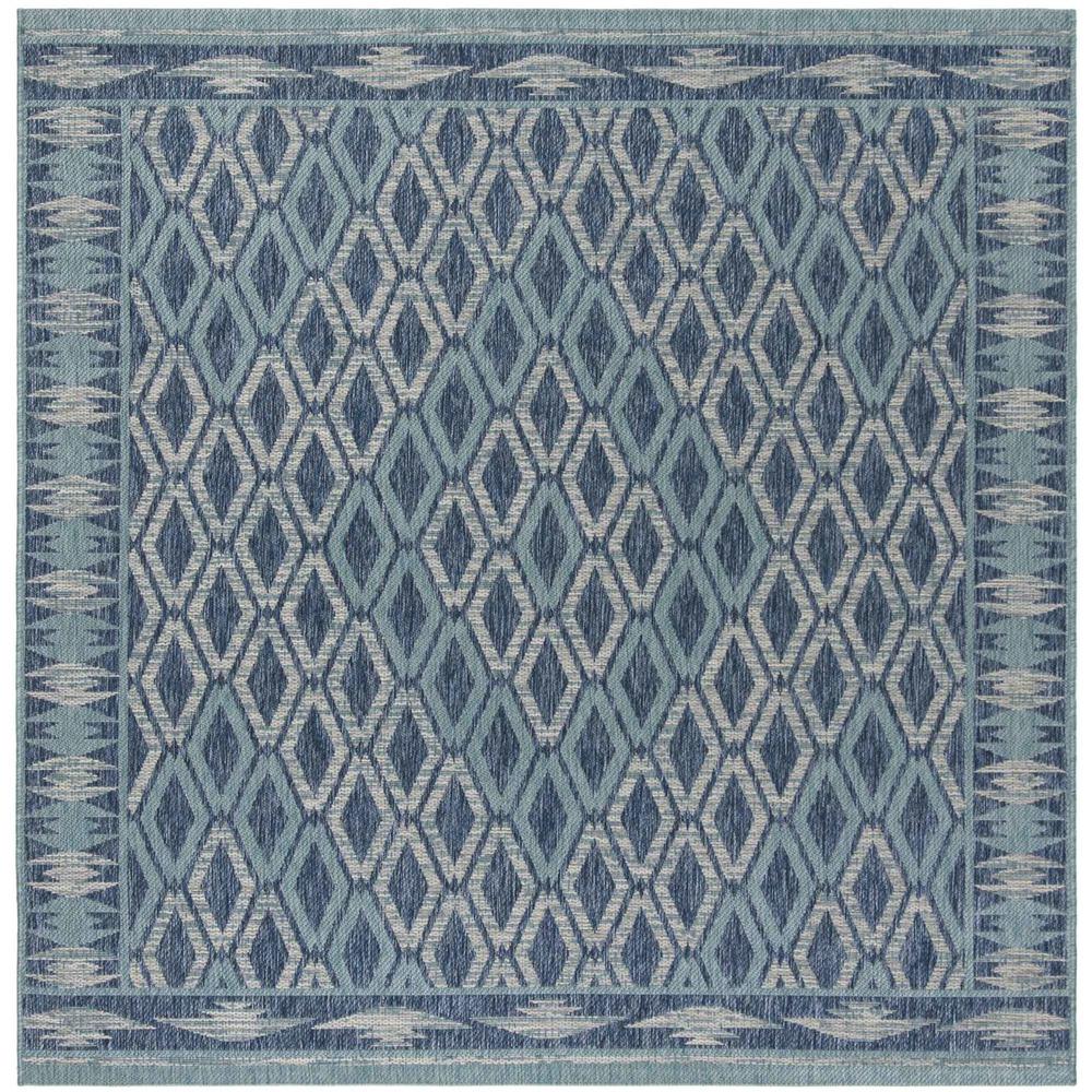 COURTYARD, NAVY / AQUA, 5'-3" X 5'-3" Square, Area Rug. Picture 1