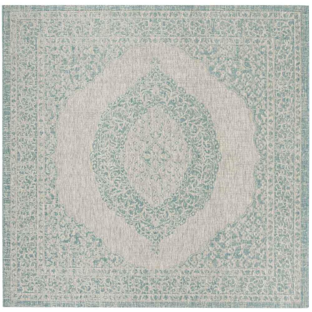 COURTYARD, LIGHT GREY / AQUA, 6'-7" X 6'-7" Square, Area Rug, CY8751-37112-7SQ. Picture 1