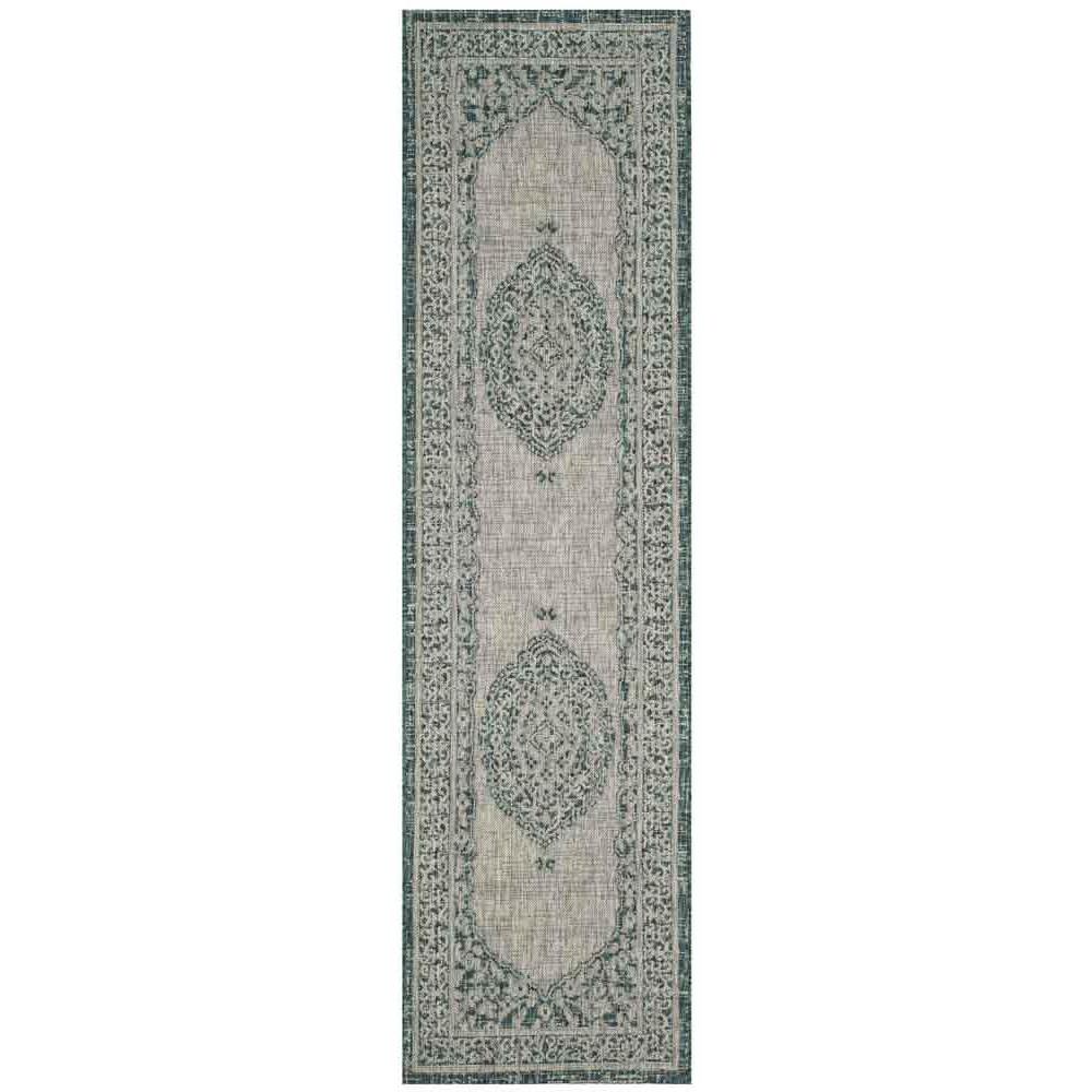COURTYARD, LIGHT GREY / TEAL, 2'-3" X 12', Area Rug. Picture 1