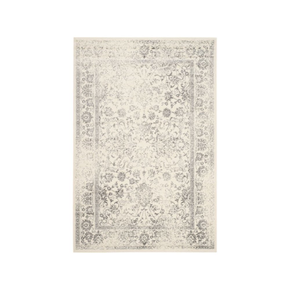 Ivory and Silver Area Rug with Power Loomed Design and Plush Polypropylene Pile. Picture 1