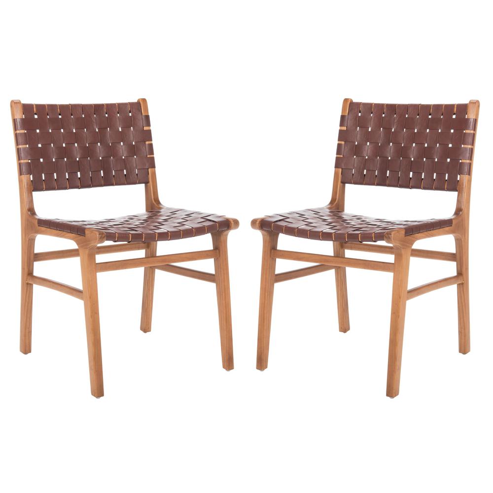 Taika Woven Leather Dining Chair, Cognac/Natural (Set of 2). Picture 1