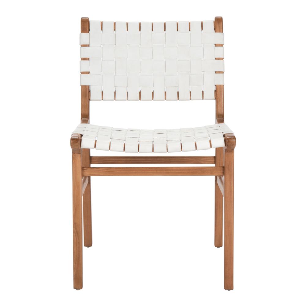 Taika Woven Leather Dining Chair, White/Natural. Picture 1