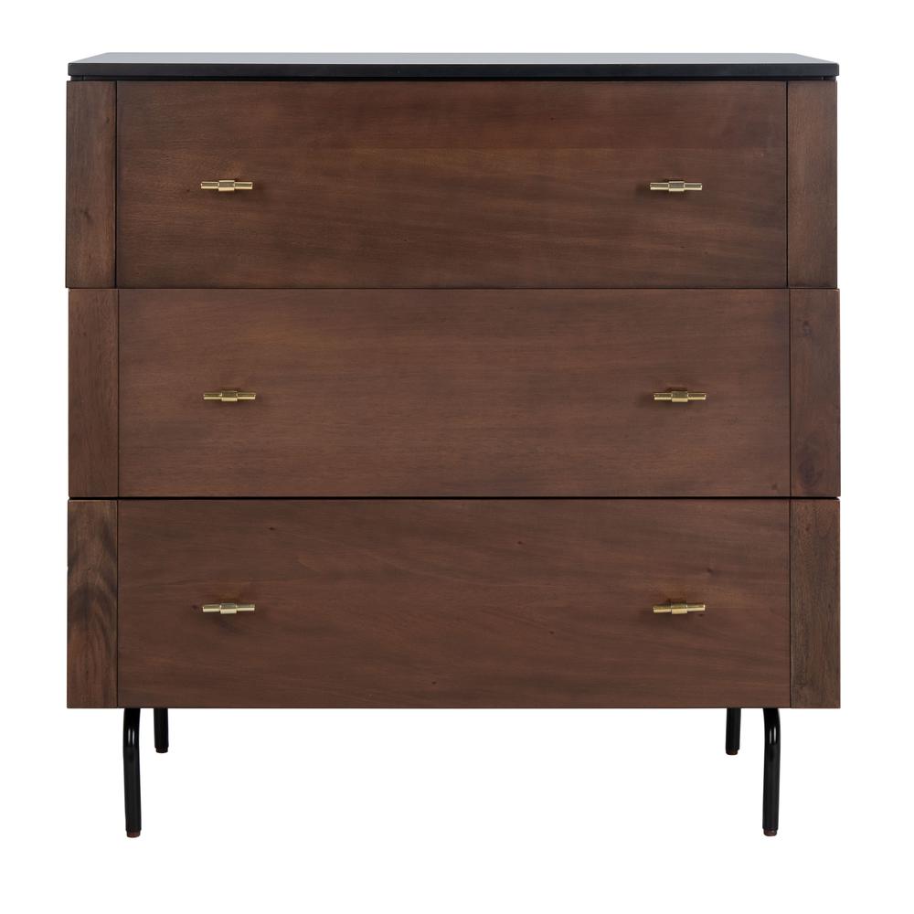 Genevieve 3 Drawer Dresser, Black/Walnut. Picture 1