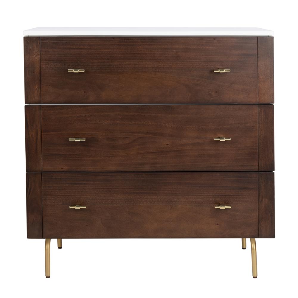 Genevieve 3 Drawer Dresser, White/Walnut. Picture 1