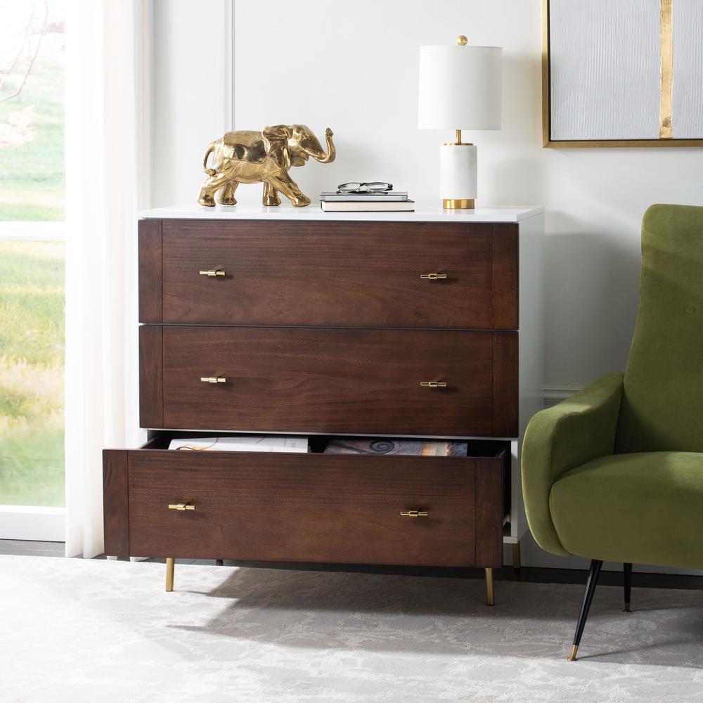 Genevieve 3 Drawer Dresser, White/Walnut. Picture 7