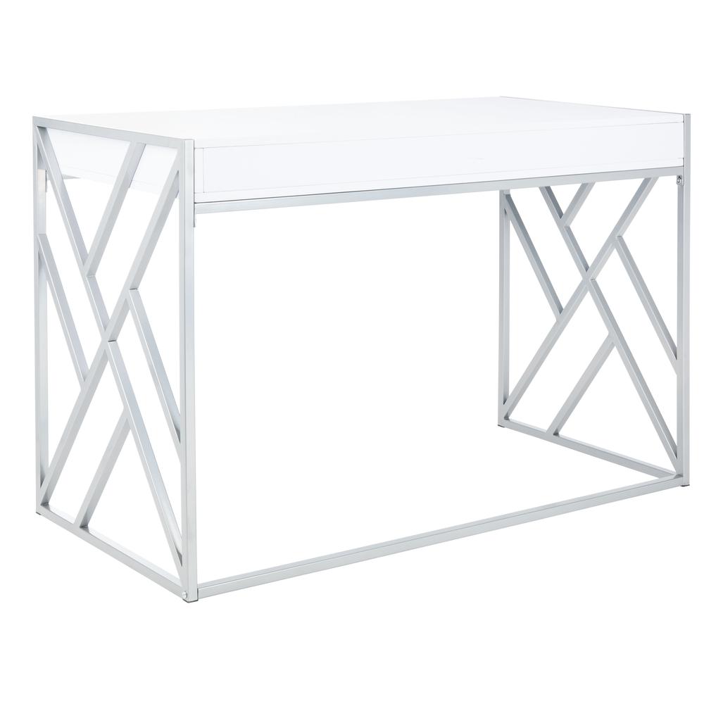 Elaine 1 Drawer Desk, White/Silver. Picture 3