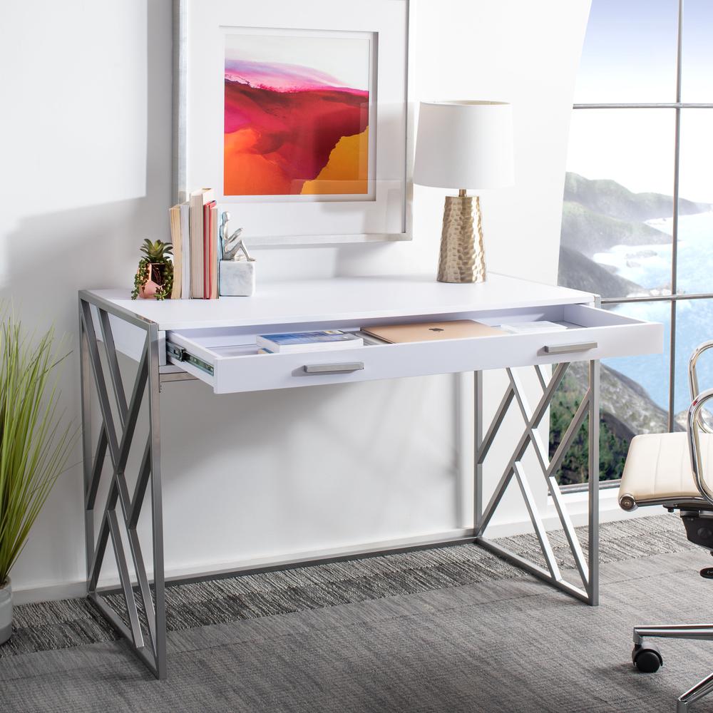 Elaine 1 Drawer Desk, White/Silver. Picture 7