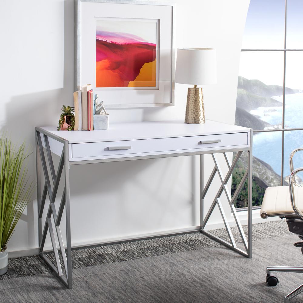 Elaine 1 Drawer Desk, White/Silver. Picture 8