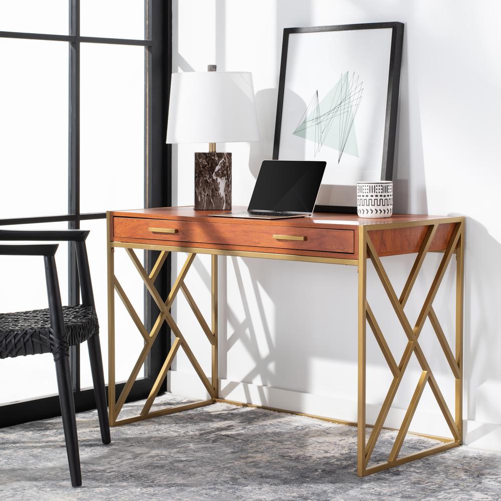 Elaine 1 Drawer Desk, Natural/Gold. Picture 8