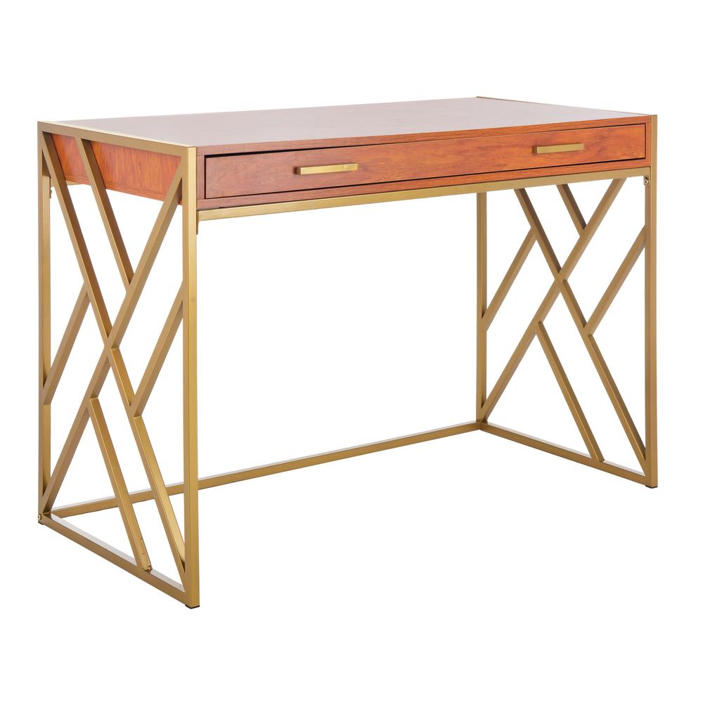 Elaine 1 Drawer Desk, Natural/Gold. Picture 10