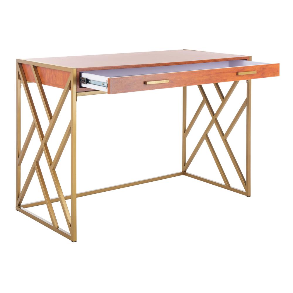 Elaine 1 Drawer Desk, Natural/Gold. Picture 9