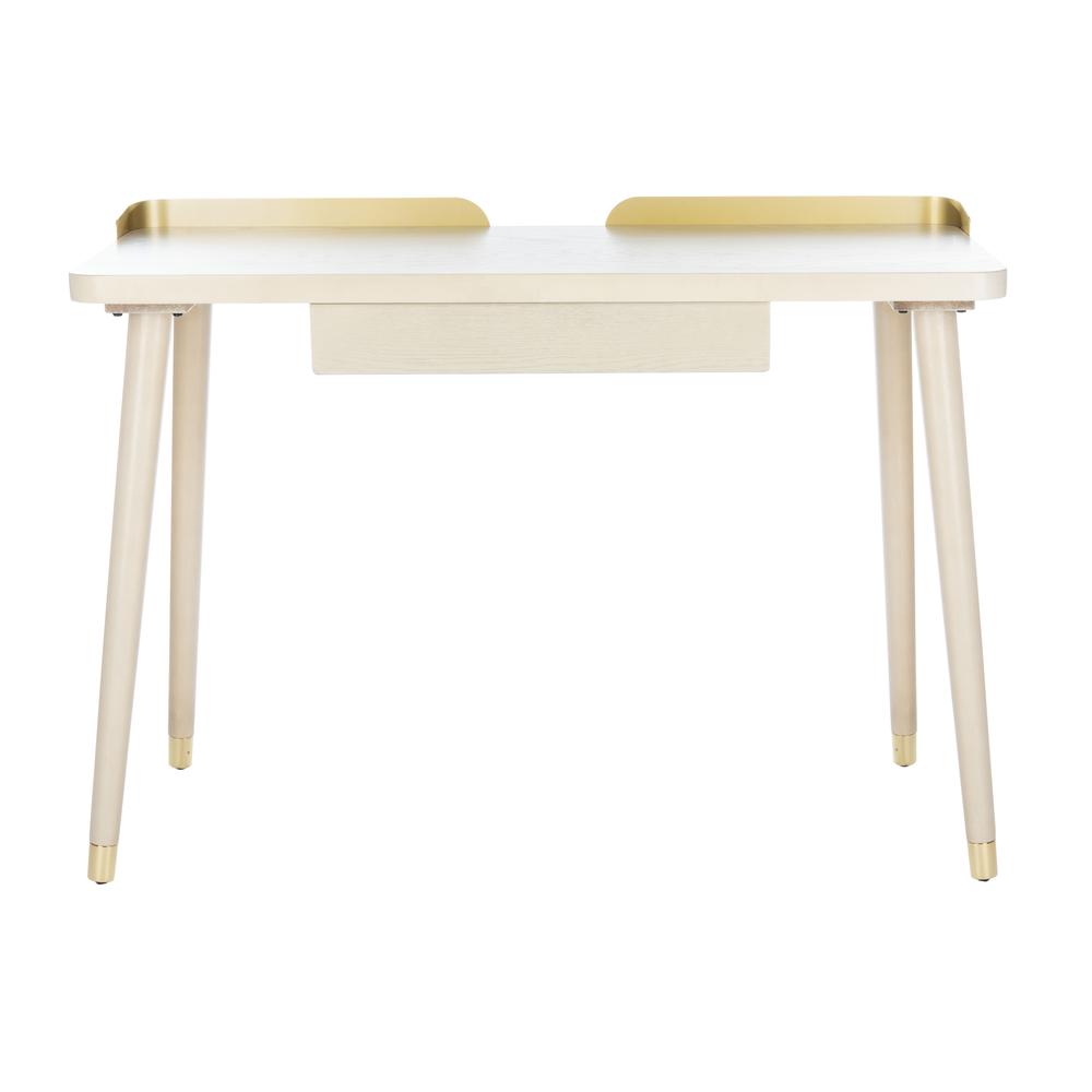 Parker 1 Drawer Desk, White Washed/Gold. Picture 1