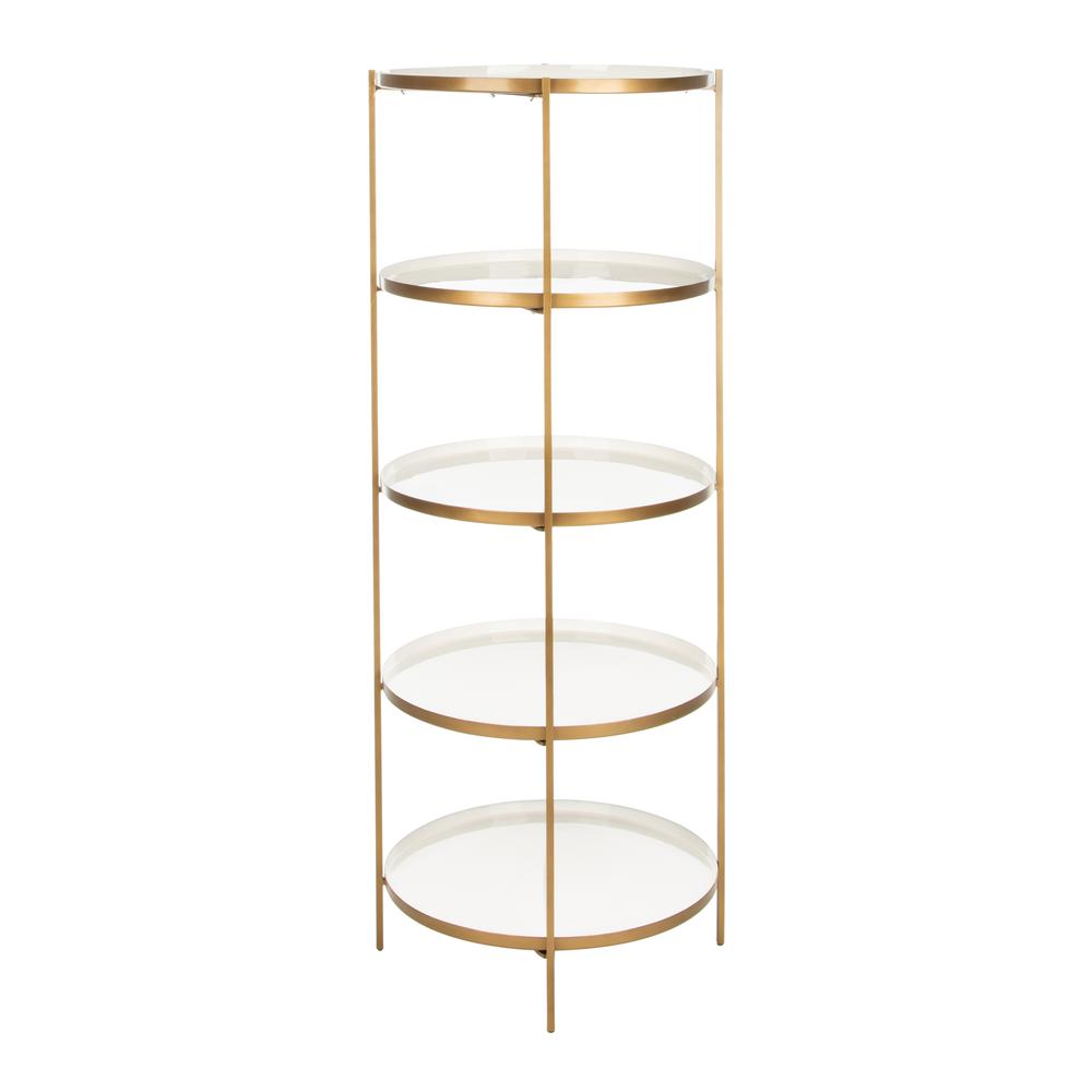 Tia Round 5 Tier Etagere, White/Brass. Picture 1