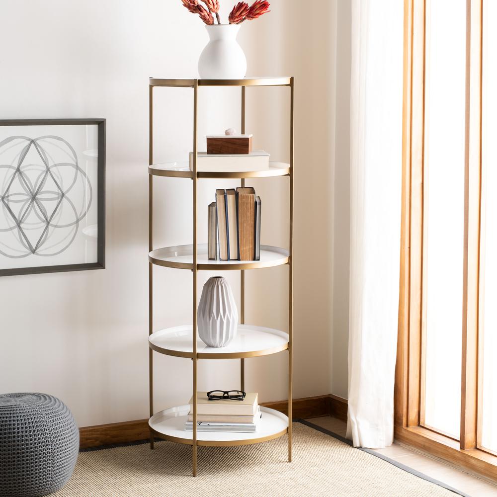 Tia Round 5 Tier Etagere, White/Brass. Picture 5