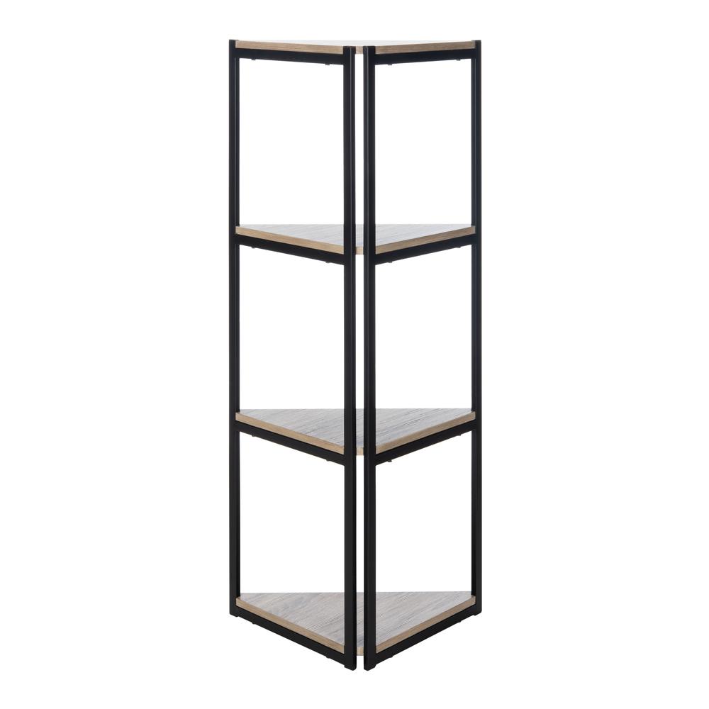 Logan 4 Tier Corner Bookshelf, Light Grey/Black. Picture 2