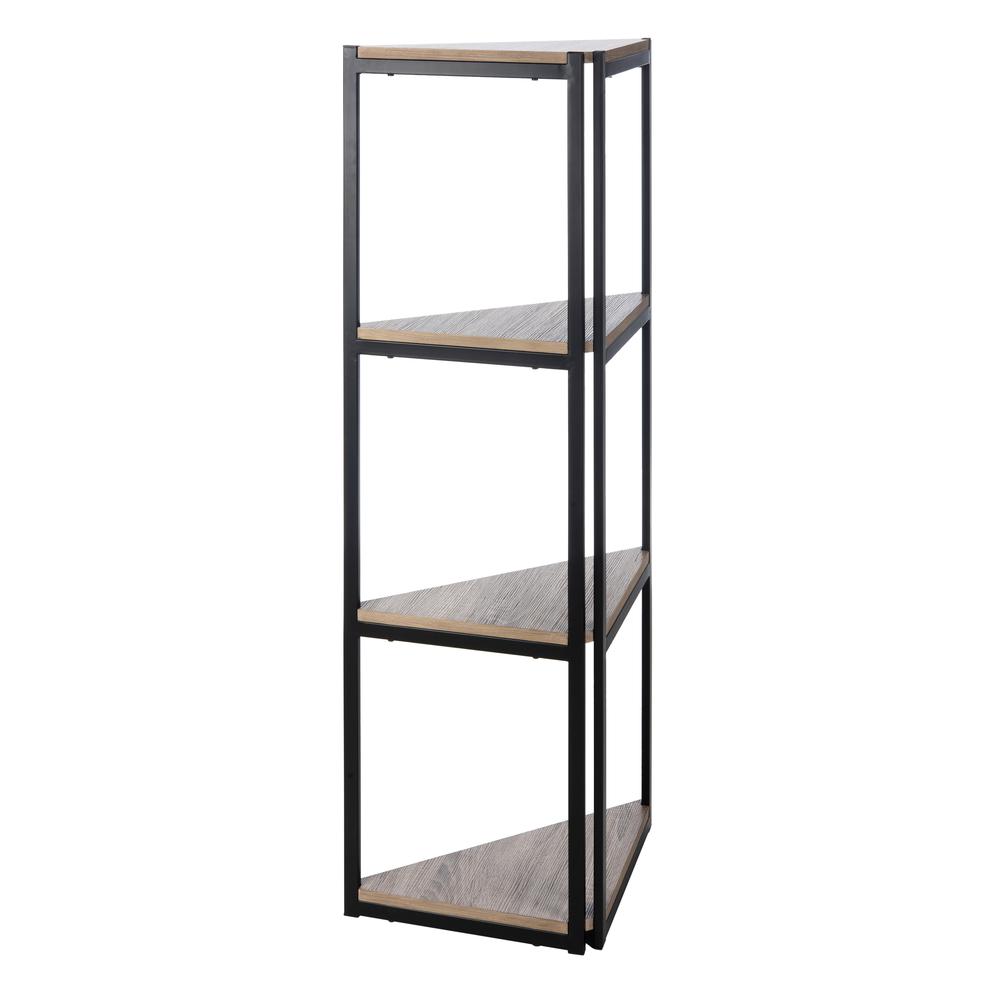 Logan 4 Tier Corner Bookshelf, Light Grey/Black. Picture 3