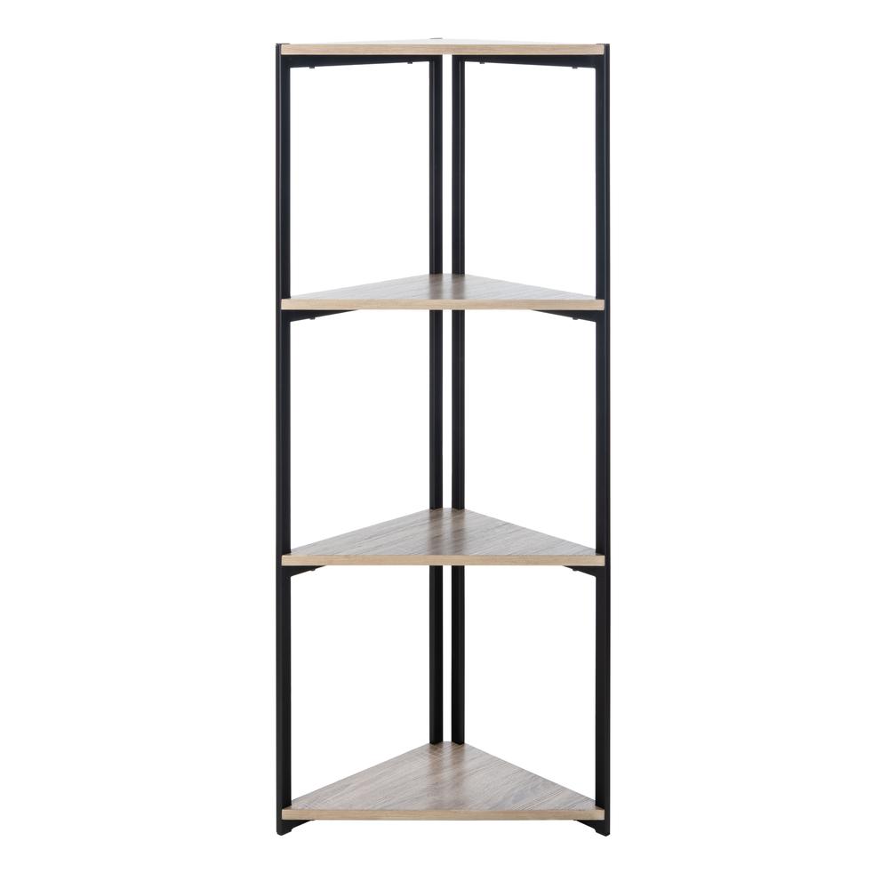 Logan 4 Tier Corner Bookshelf, Light Grey/Black. Picture 1