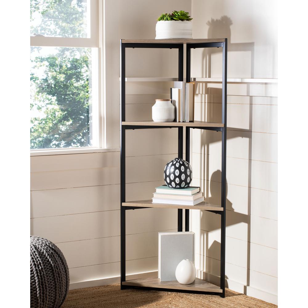 Logan 4 Tier Corner Bookshelf, Light Grey/Black. Picture 7