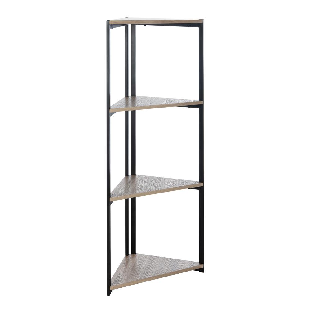 Logan 4 Tier Corner Bookshelf, Light Grey/Black. Picture 8
