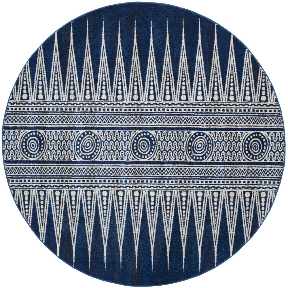 EVOKE, ROYAL / IVORY, 6'-7" X 6'-7" Round, Area Rug, EVK226A-7R. Picture 3