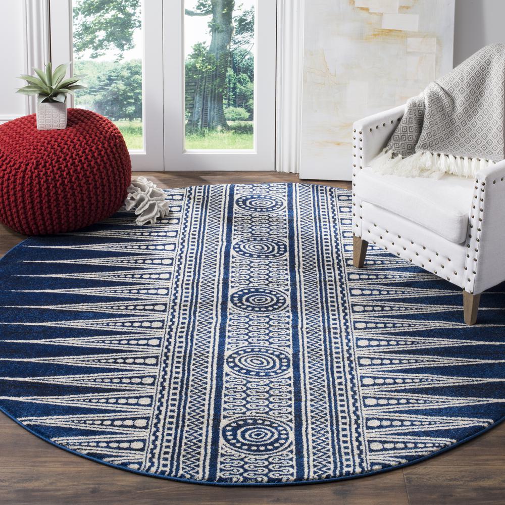EVOKE, ROYAL / IVORY, 6'-7" X 6'-7" Round, Area Rug, EVK226A-7R. Picture 1