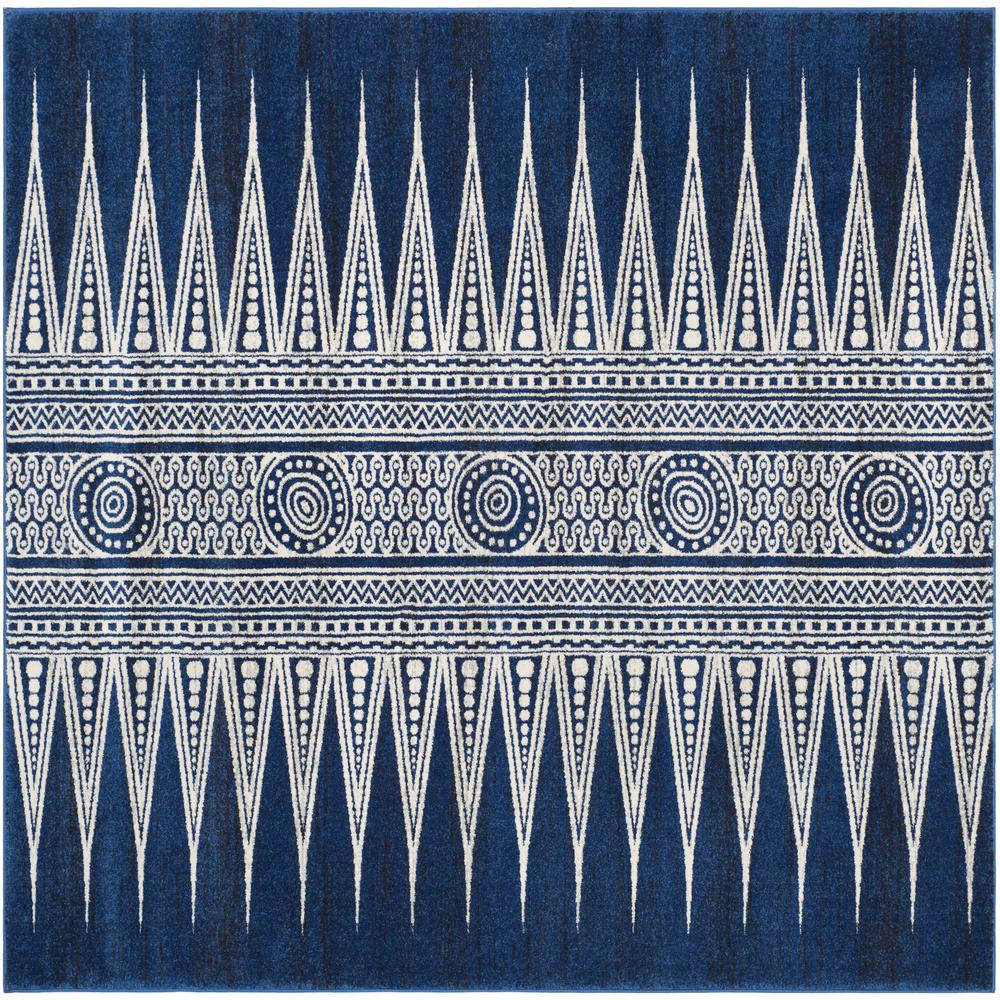 EVOKE, ROYAL / IVORY, 6'-7" X 6'-7" Square, Area Rug, EVK226A-7SQ. Picture 1