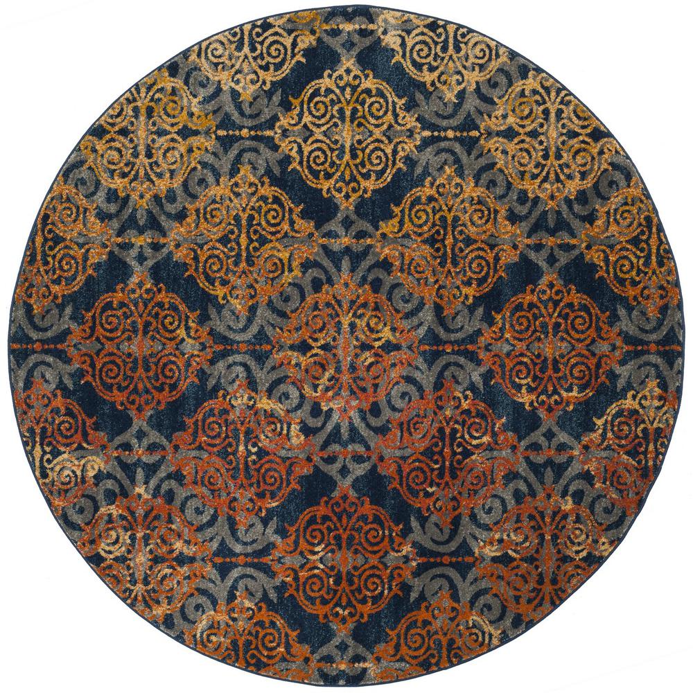 EVOKE, BLUE / ORANGE, 6'-7" X 6'-7" Round, Area Rug, EVK230S-7R. Picture 1