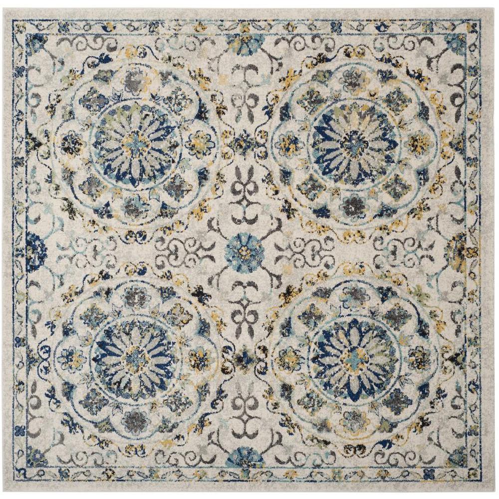 EVOKE, IVORY / BLUE, 6'-7" X 6'-7" Square, Area Rug, EVK252C-7SQ. Picture 1