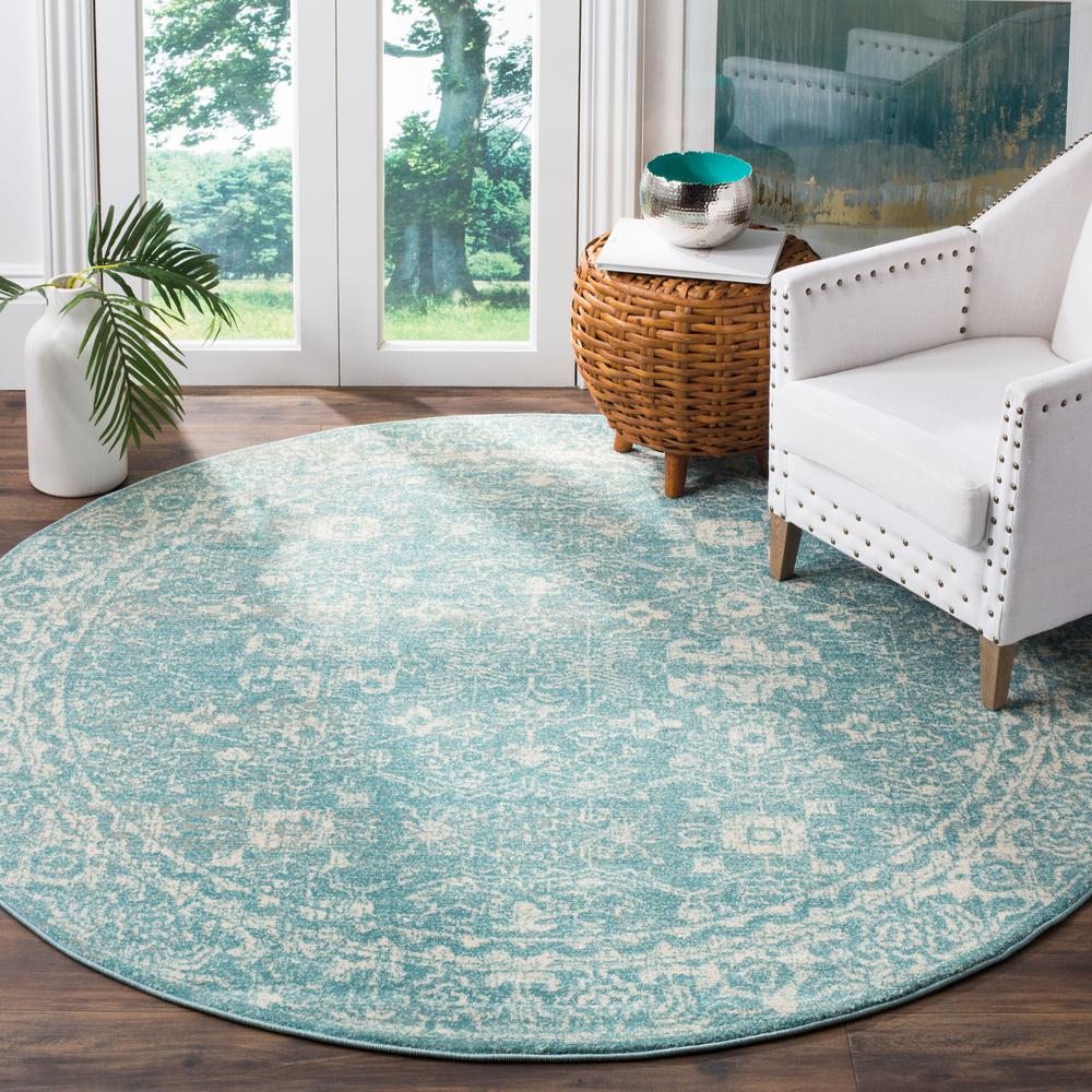 EVOKE, LIGHT BLUE / IVORY, 6'-7" X 6'-7" Round, Area Rug. Picture 3
