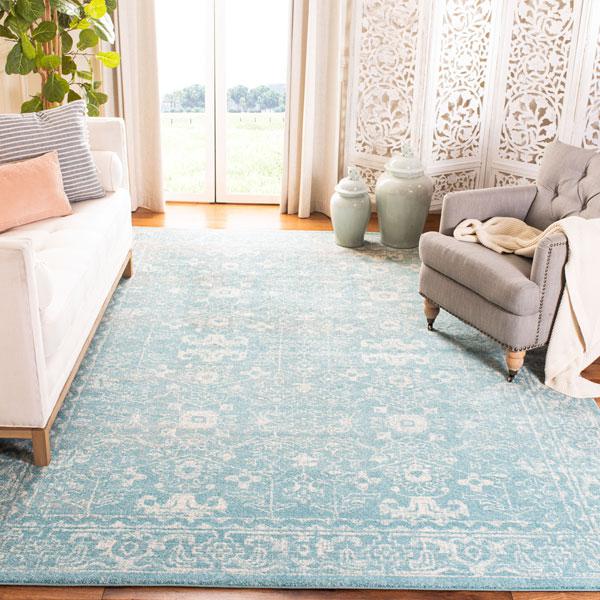 EVOKE, LIGHT BLUE / IVORY, 6'-7" X 6'-7" Square, Area Rug. Picture 3
